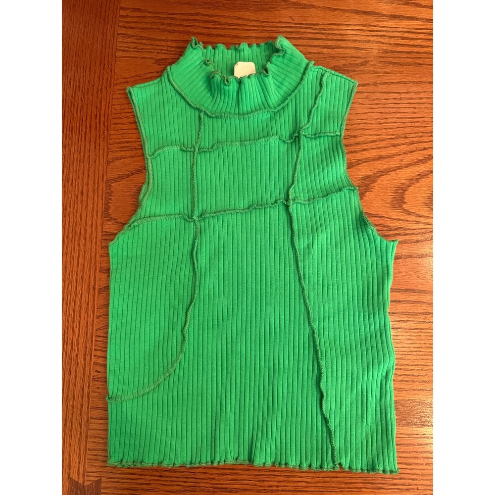 Urban Outfitters Tank Top XS Green Patchwork Ribbed Mock Neck Edgy Urban Indie